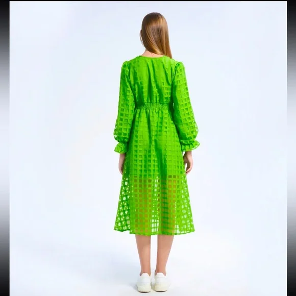 Vibrant Green Women's Dress Size L New Premium Boutique - Picture 2 of 4